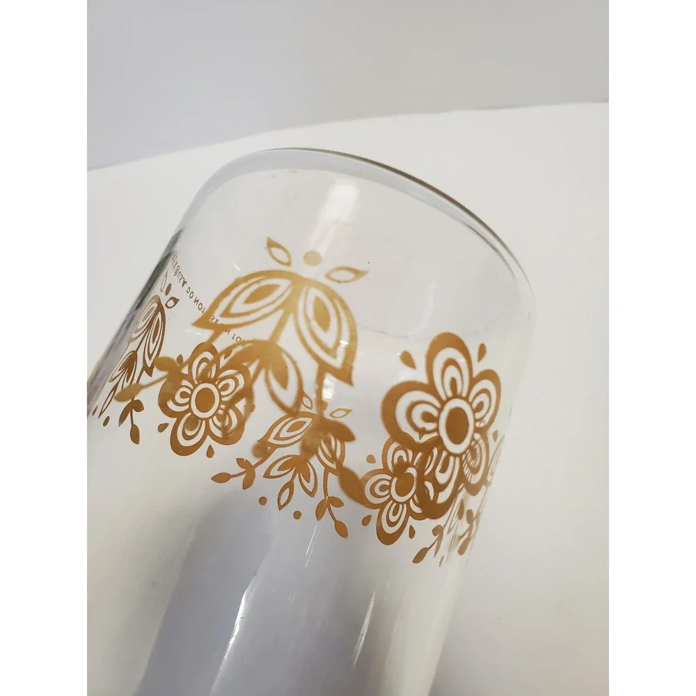 Vintage Pyrex Butterfly Flower Gold Glass Pitcher/Carafe Handle Stopper Lid